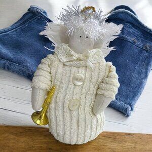 Handcrafted‎ Chenille Angel Weighted Shelf Sitter With Trumpet